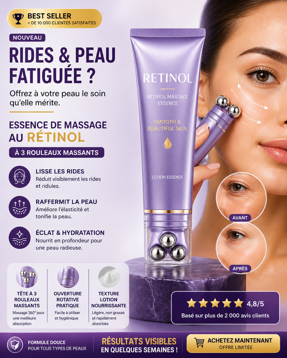 O'CHEAL – Essence Liftante au Rétinol à 3 Rouleaux